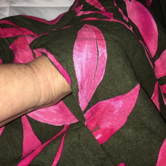 Tropical Pink and black Linen blend Women's Skirt with Pockets - Picture 3 of 5